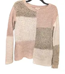 Sundance Wool Mohair Patchwork Asymmetrical Chunky Sweater Pink Cream‎ XS