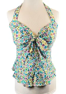 Coco Rave NWT Floral Halter Tankini Swim Top Retro Print Swimsuit‎ 38C XL