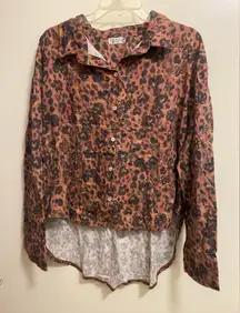 Free People Womens Early Morning Button Up Shirt S Heart Leopard Brown & Black