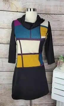 Papillon Women's Abstract Cowlneck 3/4 Sleeves‎ Shift Dress Size Extra Small