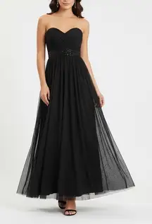 Vintage JS Boutique Maxi Gown Dress Womens 4 Black Beaded Y2K Strapless Formal