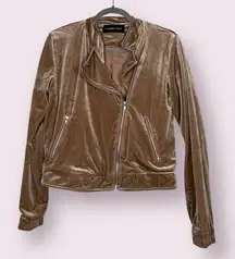 Mustard Seed Taupe Velvet Moto Zip Up Jacket Small