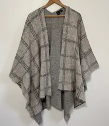 Eileen Fisher The Fisher Project Almond Alpaca & Mohair Plaid Serape Poncho OS