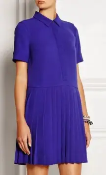 J. Crew Collection Purple Blue Pleated Collared Short Sleeve‎ Shirt Dress Size S