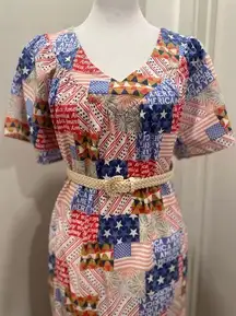 Vintage Anthony Richards 4th of July Americana Printed Quilted Patchwork Dress