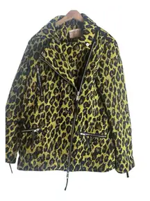 FREE PEOPLE Femme Fatale Long Moto Jacket Yellow Leopard Print Size‎  Small