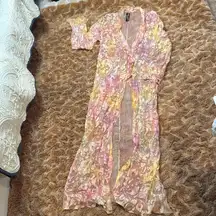 Teatro Dei Sogni by Beppe Bondi Gold and Cream Textured Robe size 14