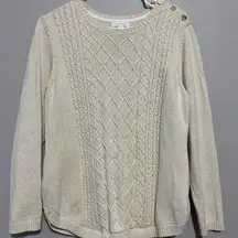 Charter Club Metallic Cable Knit Sweater Cream PL Sparkle Fisherman Buttons