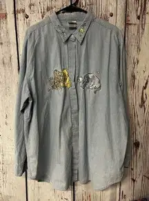 Disney The  Store Catalog Embroidered Denim Button Up Shirt - Blue / Size 2XL