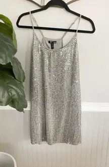 NWT Aqua Sequin Silver Slip Dress Spaghetti Strap Women’s XS