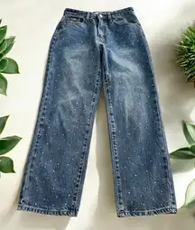 NWT JUSTFAB Women's Blue Jeans with Rhinestone Accents Straight Leg