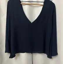 Zara Deep Navy V-Neck Blouse