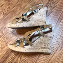 GUESS Brown Strappy Cork Wedge Sandals S8