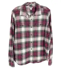Carhartt Large 12 14 Top Flannel Button Down Shirt‎ Red Green White Cotton 1230