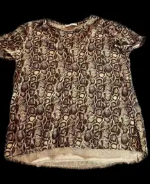 Zara Brown Snakeskin Python Crewneck Short Sleeve T-Shirt Medium