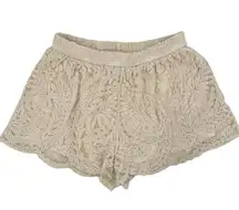 Miami Embroidered Lace Overlay Floral Scallop Hem Cream Colored Shorts Small