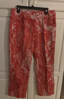 Etcetera Women's Red & White Paisley Print Cotton Blend Cropped‎ Pants