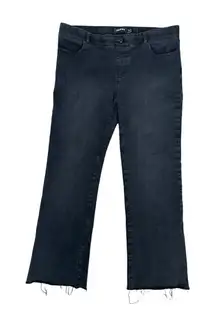 Betabrand Premium Yoga Denim Pull On Flare Bootcut Black Wash Jean Frayed Hem XL