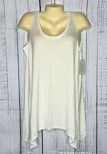 LOGO by Lori Goldstein NWT Sz M Cream Asymmetrical Hem Scoop Neck Knit Tank Top