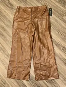 Bagatelle Womens Cognac Faux Leather Cropped Wide Leg Flare Pants‎ Size M