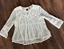 Free people boho mesh sheer lace long sleeve blouse