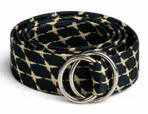 J. Crew 100% Silk Ribbon Belt Mallard Duck Print Navy Blue S/M Preppy Nautical