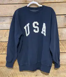 John Galt Women’s USA Embroidered Crewneck Sweatshirt Brandy Melville Blue White