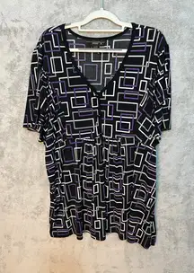 Y2K Venezia Babydoll Top Size 26/28W Black Geometric Office Siren