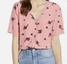 Something Navy Pink Floral Button Front Blouse