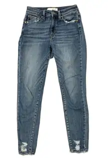 KanCan | Medium Wash Distressed High Rise Skinny Jeans Size 5 26" with Stain