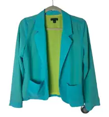 Willi Smith SZ M Blazer. Gorgeous Aqua Blazer with Lime Green