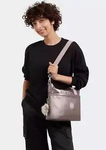 Kipling Zamora Metallic Tote crossbody Bag in Hazelnut Met GG MWT