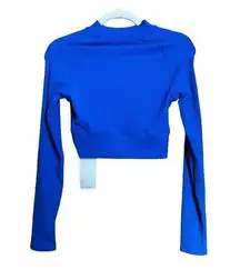 Halara Crop Top Womens Medium Blue Ribbed Stretch Long Sleeve Activewear