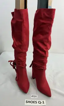 Womans Shoedazzle Aisha Knee Length Boots 8.5 Red Pointed Toe 1/4 Zip Block Heel