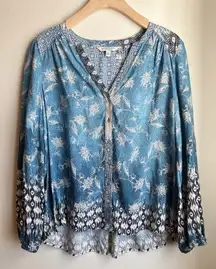 Liverpool Button Front Shirred Blouse Longsleeve Medium