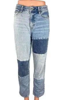 Pacsun Blue Patch Work Color Block Striped Straight Tapered Denim Jeans Sz 25