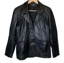 Vintage Express Leather Jacket Black Button Front, size Small