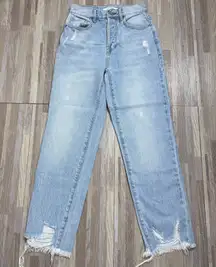 PacSun Light Blue Frayed Hem Straight Leg Jeans Women’s Size 23”