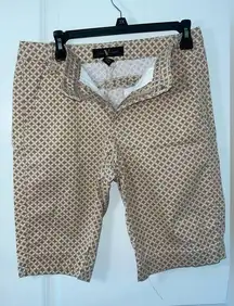 Gloria Vanderbilt Khaki Cotton Pockets Tan Capri Above Knee Print Shorts Sz 8