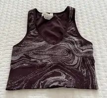 Athleta Burgundy Purple Marbled Metallic Athletic Ribbed Crop Top Sz S Small