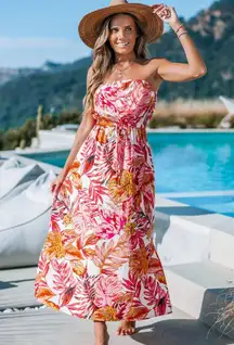 Pink & Yellow Tropical Tube Dress