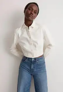 Madewell NWT  Denim Pleated Cropped Button-Up Shirt Lighthouse White