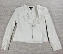 Lauren Ralph Lauren Linen Jacket Womens 8 White Cropped Ruffle Lapel Blazer