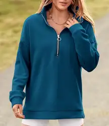 PRETTYGARDEN Women's Causal 1/4 Zip Pullover Long Sleeve Lake Blue. Size Small