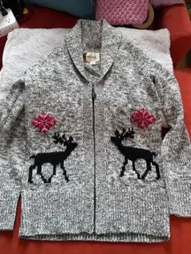 Telluride Clothing Womens Wool Blend Sweater Full Zip Gray Nordic Shawl Collar M