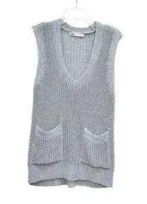 ZARA  Light Blue Knit V-Neck Sleeveless Sweater Vest Size Medium