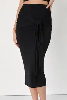 Carefree Deeamer High Waisted Knot Front Midi Skirt