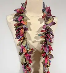 Boho Sari Silk Scrap Fringe Scarf Belt Multi color 