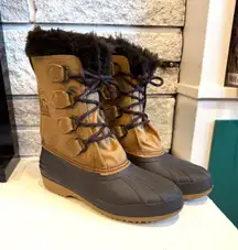 VINTAGE Badger Sorel Women’s Snow Boots Size 7 Brown Leather Waterproof Faux Fur