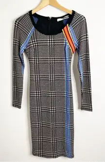 Tracy Reese Houndstooth Long Sleeve Sweater Dress Colorful Accents Size XS